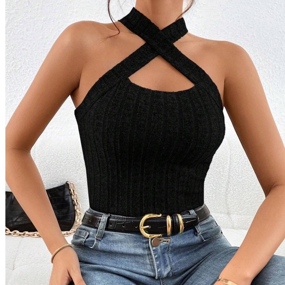 Solid Brushed Fabric Knit Halter Tank Top - Picture 5 of 10